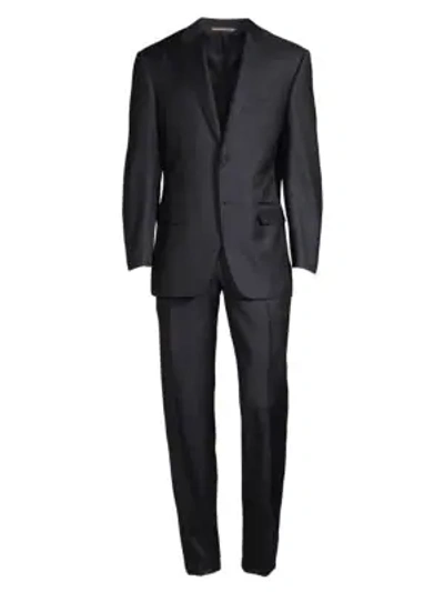 Shop Canali Wool Two-button Suit In Navy