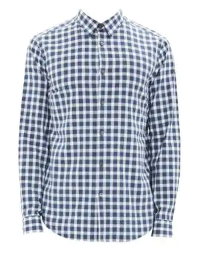 Shop Theory Irving Light Flannel Button-down Shirt In Admiral Check Blue