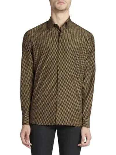 Shop Saint Laurent T Silk Button-down Shirt In Caramel Black