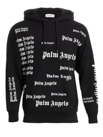 Shop Palm Angels Ultra Logo Cotton Hoodie In Black White