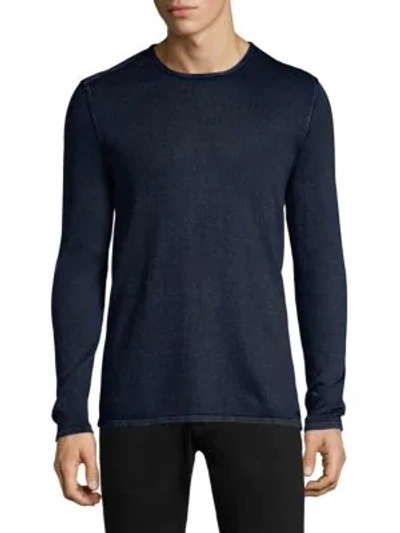 Shop John Varvatos Cotton Crewneck Pullover In Deep Blue