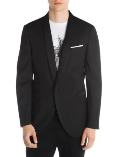 Shop Neil Barrett Microstructure Virgin Wool-blend Tuxedo Jacket In Black