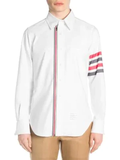 Shop Thom Browne Stripe-trim Zip Front Button Down Shirt In Red White Blue