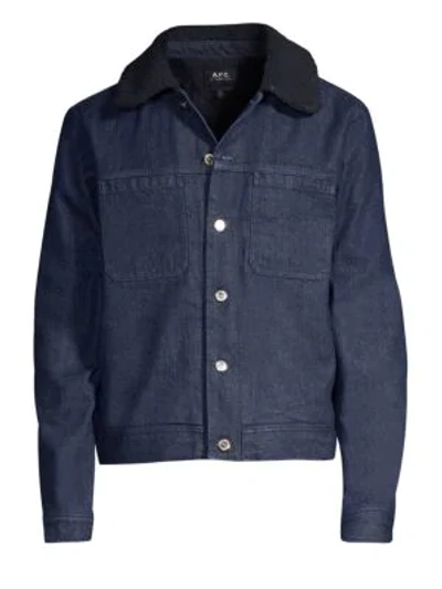 Shop Apc Michigan Faux Fur Collar Jean Jacket In Indigo