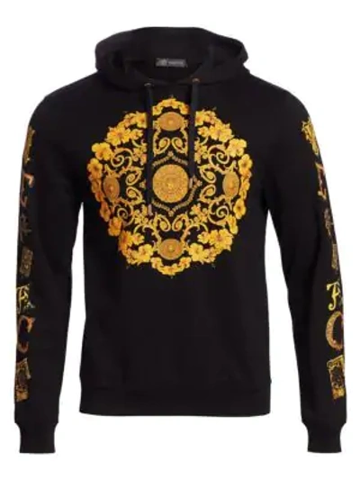 Shop Versace Baroque Logo Hoodie In Black Multi