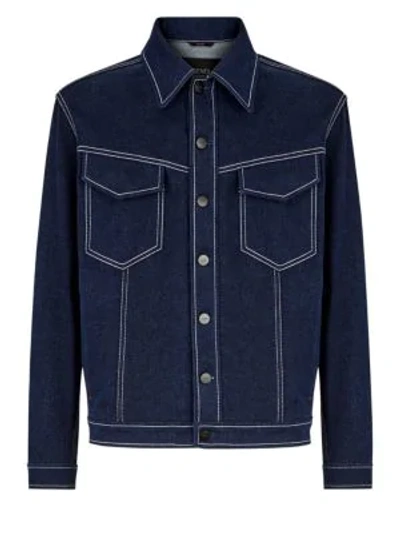 Shop Fendi Mania Logo Denim Jacket In Dark Blue