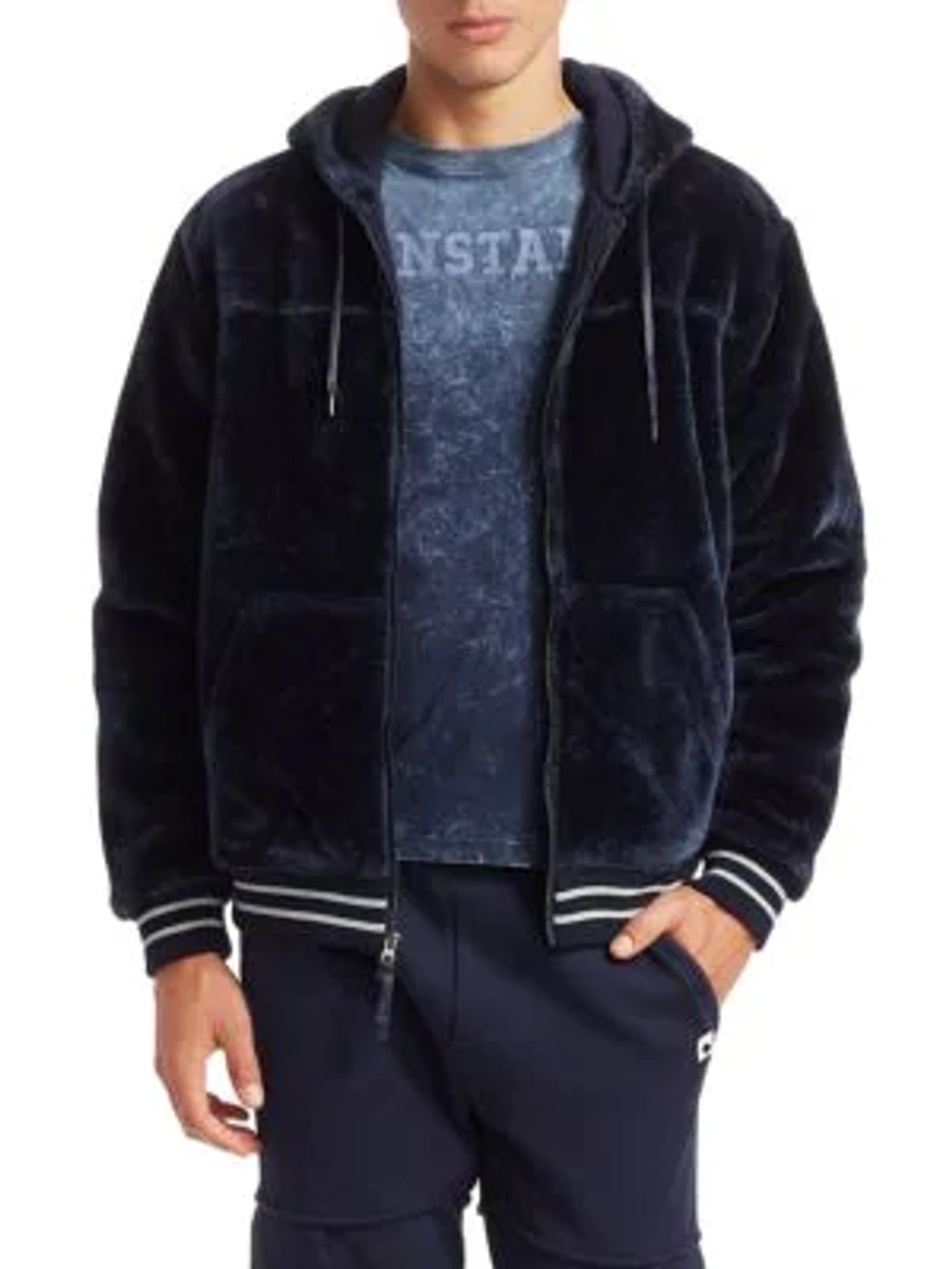 Madison Supply Faux Fur Zip up Hoodie In Peacoat ModeSens