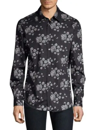 Shop John Varvatos Floral Button-front Shirt In Black