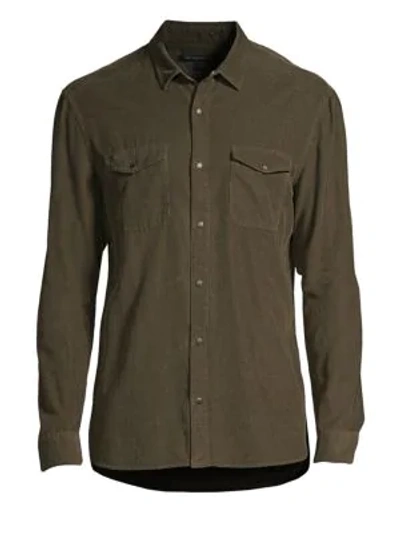 Shop John Varvatos Fine-ribbed Snap Button Shirt In Olive Branch