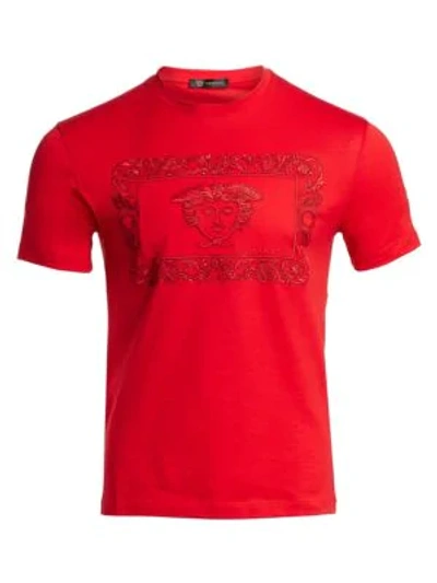 Shop Versace Medusa Square T-shirt In Hot Red