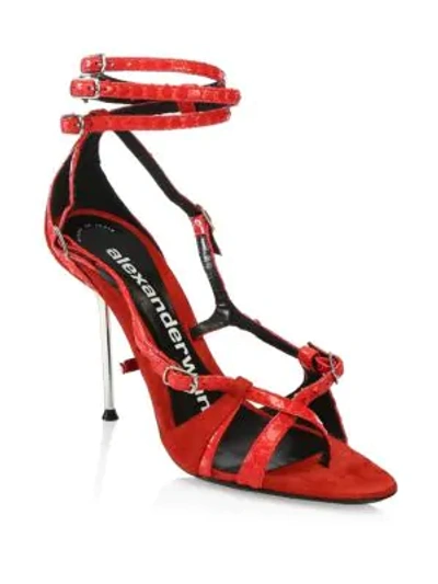 Shop Alexander Wang Kiley Racer Leather Stiletto Heels In Red