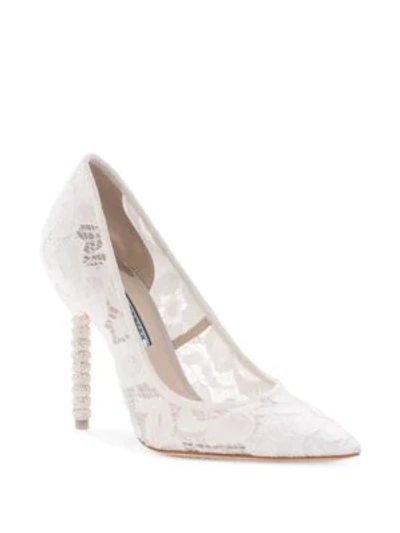 Shop Sophia Webster Coco Embellished-heel Lace Pumps In White
