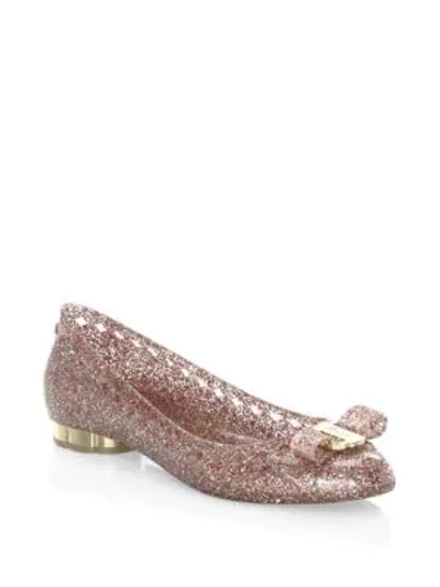 Shop Ferragamo Laser Cut Glitter Jelly Pumps In Multi