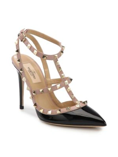 Shop Valentino Garavani Rockstud Patent Leather Slings In Black