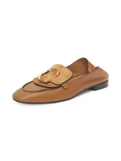 Shop Chloé C Leather & Nubuck Loafers In Tan