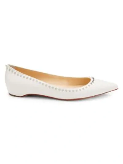 Shop Christian Louboutin Anjalina Studded Leather Flats In Snow