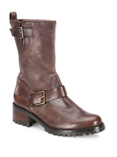 Shop Cole Haan Hemlock Leather Moto Boots In Chestnut Leather