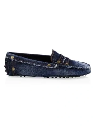 Shop Tod's Gommini Denim Penny Drivers In Blue