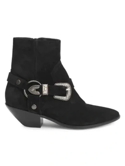 Shop Saint Laurent Suede Buckle Booties In Noir