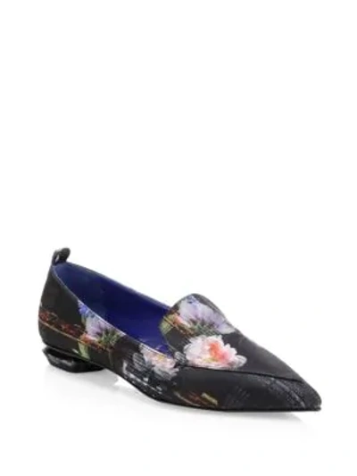 Shop Nicholas Kirkwood Beya Satin Floral Beveled Heel Loafers In Multi