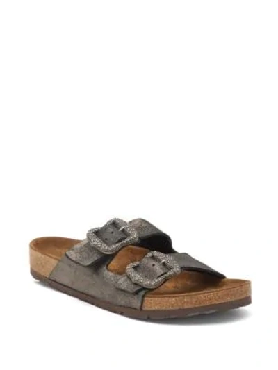 Shop Marc Jacobs Grunge Two-strap Glitter Leather Sandals In Dark Silver