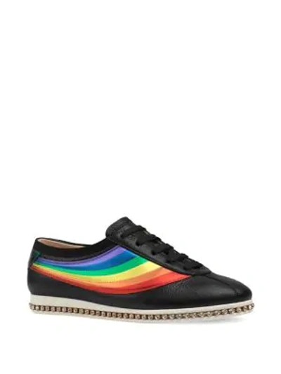 Shop Gucci Falacer Sneakers With Rainbow In Black