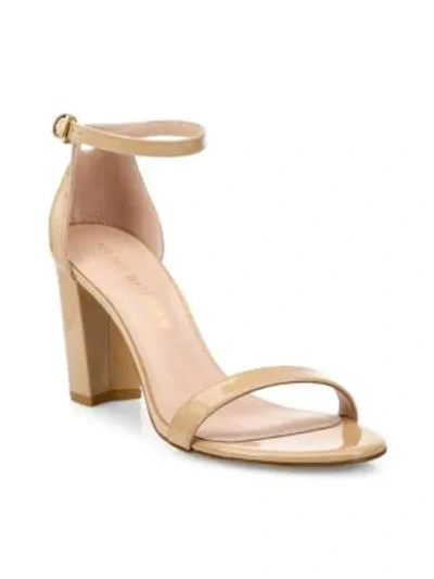 Shop Stuart Weitzman Women's Nearlynude Block-heel Patent Leather Sandals In Adobe Analine