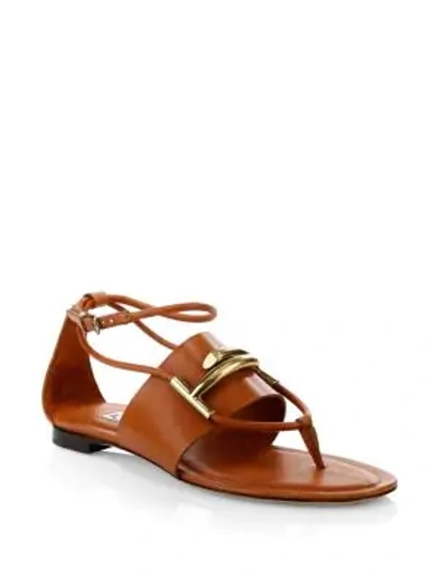 Shop Tod's Double-t Leather Thong Sandals In Brown