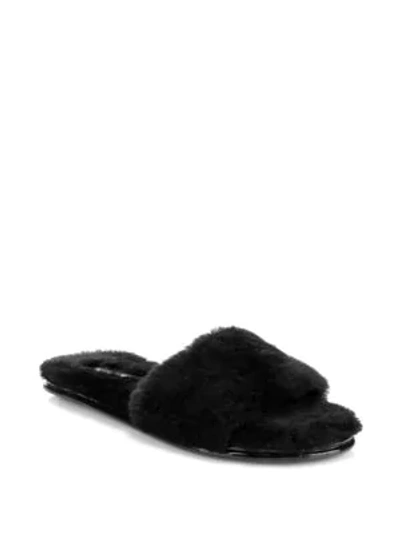 Shop Rebecca Minkoff Palah Shearling Slide Sandals In Black