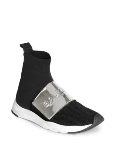 Shop Balmain Cameron Knit Logo Sneaker Boots In Black