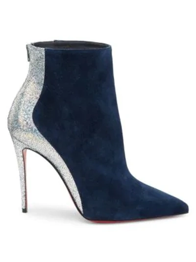 Shop Christian Louboutin Delicotte 100 Leather & Suede Booties In Navy