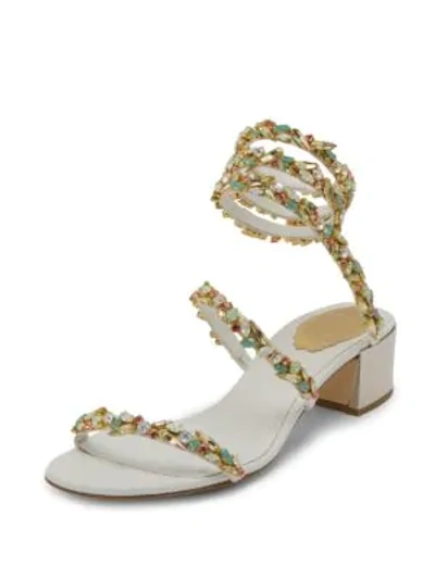 Shop René Caovilla Jewel Mid-heel Ankle-wrap Sandals In White Satin