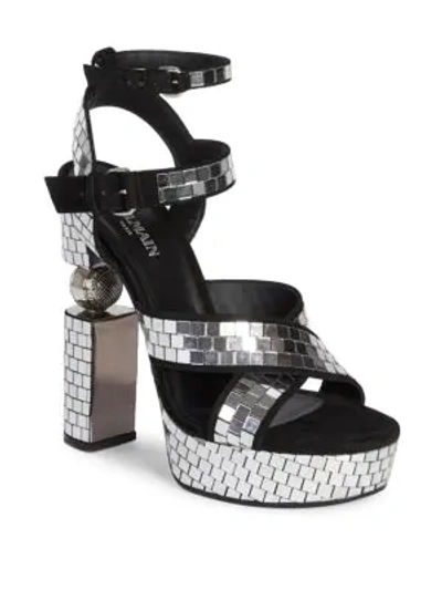 Shop Balmain Jeni Mirror Platform Sandals In Silver