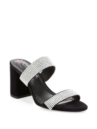 Shop Alice And Olivia Laleah Embellished Double-strap Block Heel Sandals In Black Clear
