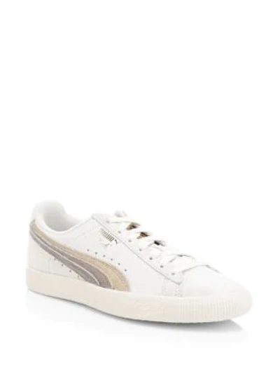 Shop Puma Clyde Metallic Leather Trainers In White