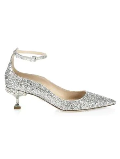 Shop Miu Miu Crystal Glitter Ankle-strap Pumps In Silver