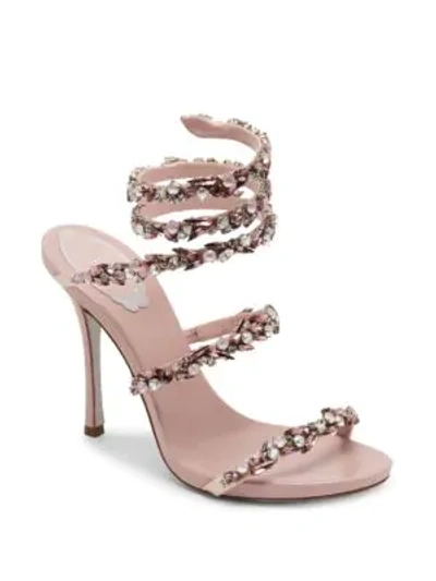 Shop René Caovilla Jewel Satin Ankle-wrap Sandals In Light Pink
