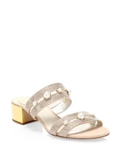 Shop René Caovilla Pearl Mid-heel Sandals In Blush