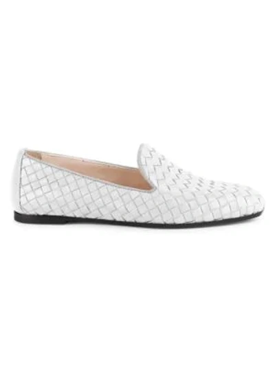Shop Bottega Veneta Fiandra Woven Leather Loafers In Bianco