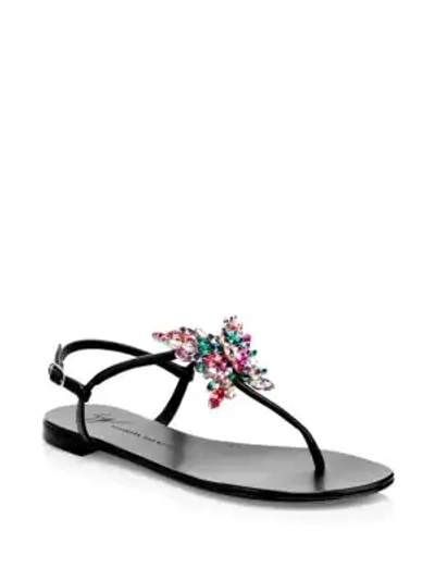 Shop Giuseppe Zanotti Crystal Butterfly Thong Sandals In Black