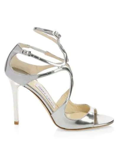 Shop Jimmy Choo Lang Strappy Liquid Mirror Leather Sandals In Silver