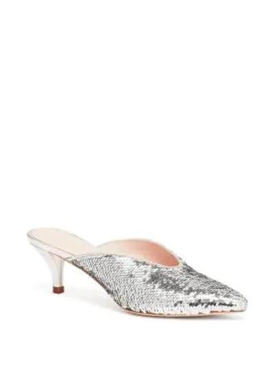 Shop Loeffler Randall Juno Sequin Kitten Heel Slides In Silver