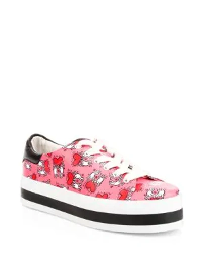 Shop Alice And Olivia Keith Haring X Alice + Olivia Ezra Love Print Leather Platform Sneakers In Multi