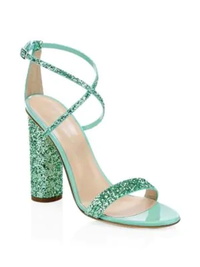 Shop Giuseppe Zanotti Block-heel Glitter Sandals In Sea Foam Green