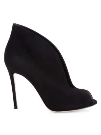 Shop Gianvito Rossi Vamp Notched Suede Ankle Boots In Black