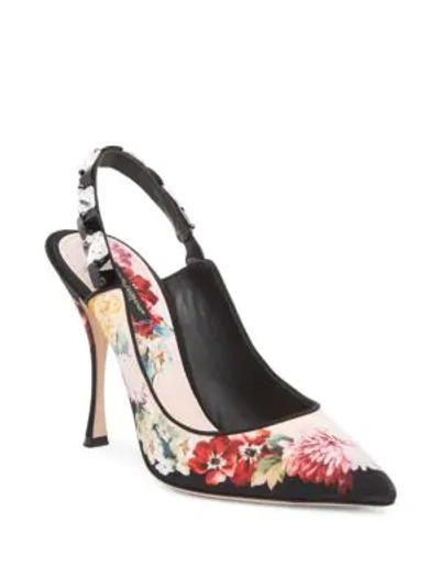 Shop Dolce & Gabbana Crystal Embellished Floral Slingbacks In Multi