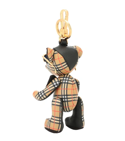 Shop Burberry Thomas Bear Leather Charm In Multicoloured