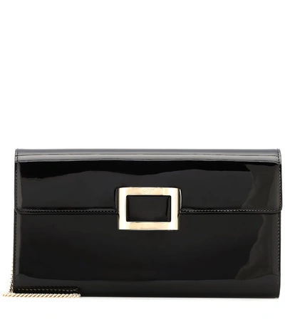 Shop Roger Vivier Viv' Envelope Patent Leather Clutch In Black