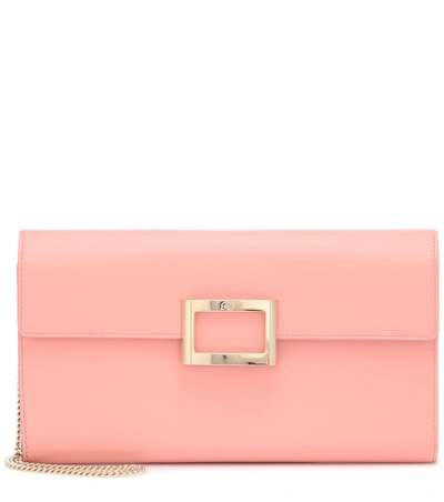 Shop Roger Vivier Viv' Envelope Leather Clutch In Pink