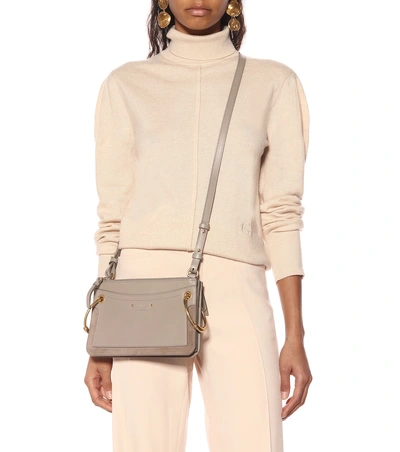 Shop Chloé Roy Mini Leather Crossbody Bag In Grey